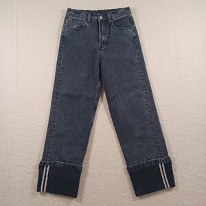 Miou Muse Black Stretch‎ Denim Cropped Rolled Hem Straight Leg Jeans Small